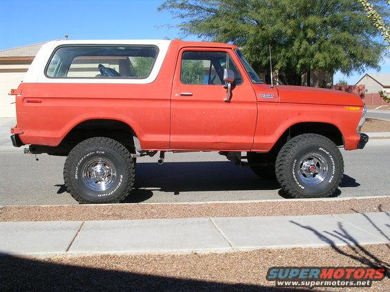 1978 Ford Bronco, side view, orange with white top