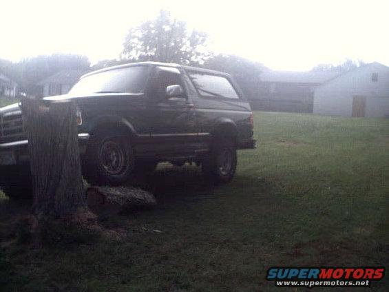 Dark 1996 Ford Bronco 3/4 front view parked on grass