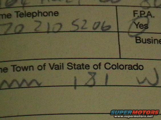 Document with handwritten text and printed fields, including 'Town of Vail State of Colorado'