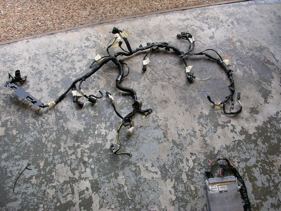 Engine wiring harness and ECU on concrete floor