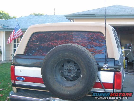 cb-install-003.jpg Here is the antenna out back. The 3ft is just about right with teh spring tilt base. Sticks out about 1'4" give or take.