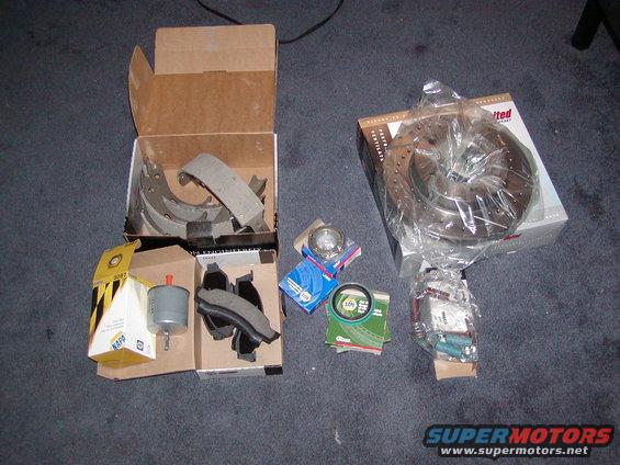 new shoes, fuel filter, spring kit, pads, cross drilled rotors and wheel bearings and wheel seals