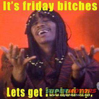 Man with dreadlocks and beads, text "It's friday bitches"