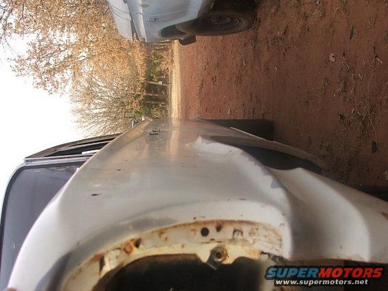 White car fender with rust around the wheel well, viewed from above