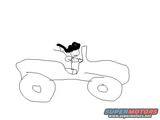 Line drawing of a jeep with a driver, side view