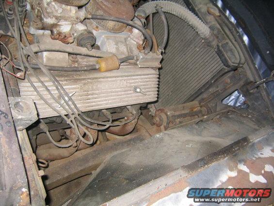 1956 Ford Thunderbird engine bay with V8 engine and radiator