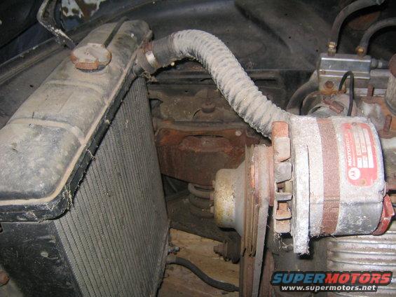 radiator, hose, and alternator in an engine bay