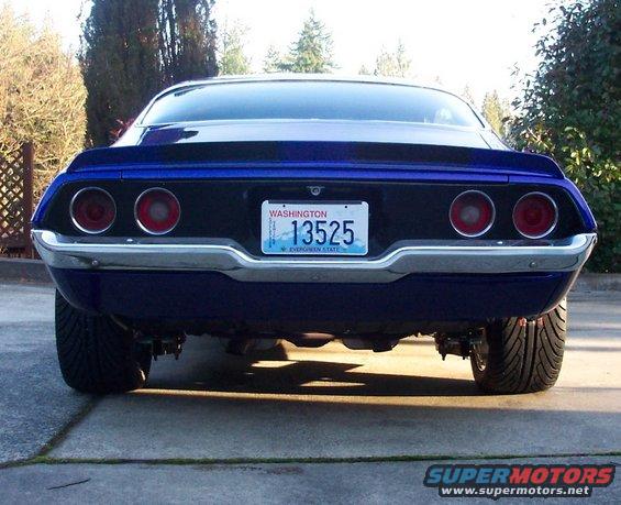 Rear view of a blue 1970 Chevrolet Camaro with Washington plates