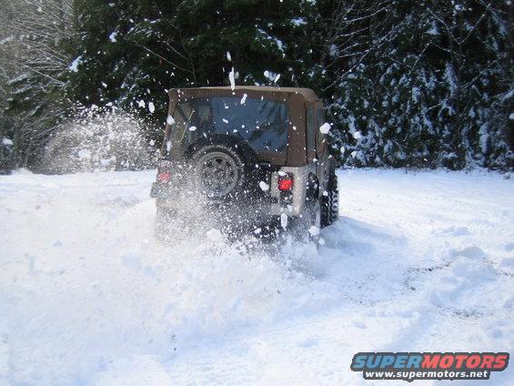 Jeep Wrangler kicking up snow