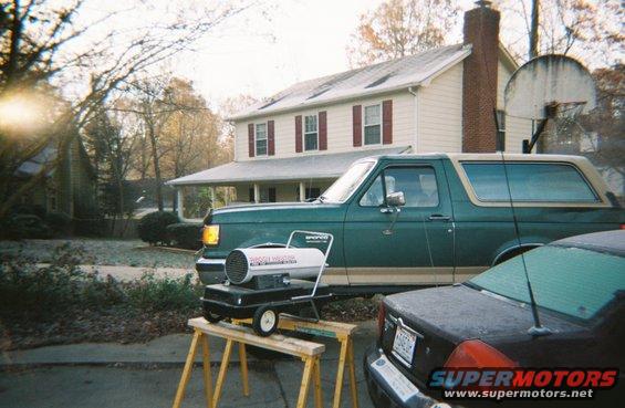 1536703r104219a.jpg The day got off to an inauspicious start.  It was 25 degrees when I went out to crank the truck, and the drivers door lock was literally frozen.  Couldn't unlock it with the key, the power door lock or the inside handle.  I broke the little plastic lock nub that stick up trying to pull it up with my pliars.  So I broke out the big dog shop heater and thawed it, worked like a champ. I hope I don't have to make that a habit.