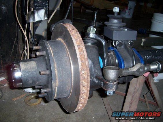 Ford Bronco front axle assembly with brake rotor and steering linkage