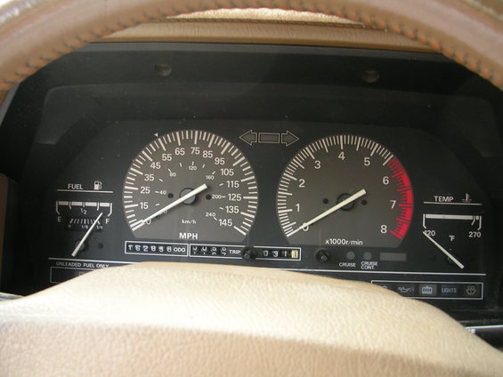 1989 Nissan 300ZX dashboard with speedometer, tachometer, fuel, and temperature gauges