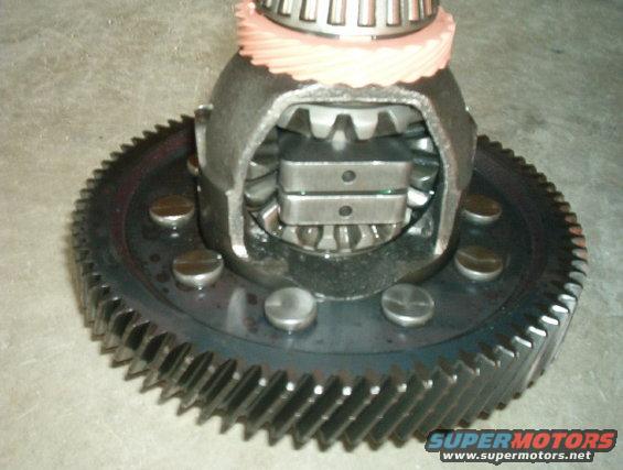 Differential gear assembly with a large ring gear and internal gears visible