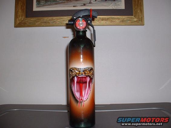 Fire extinguisher with airbrushed snake head and gauge
