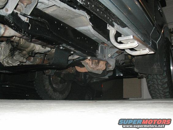 Underside view of running boards and frame with visible exhaust and suspension components
