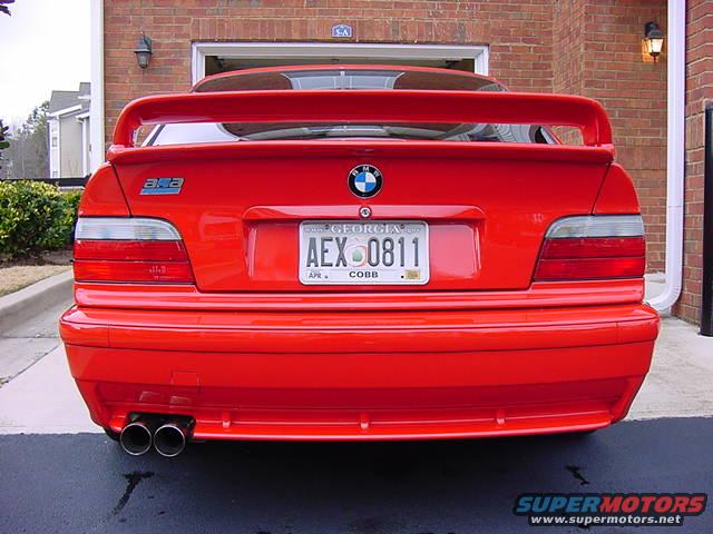 1995 BMW M3 rear view with spoiler and dual exhaust pipes. Georgia license plate AEX 0811