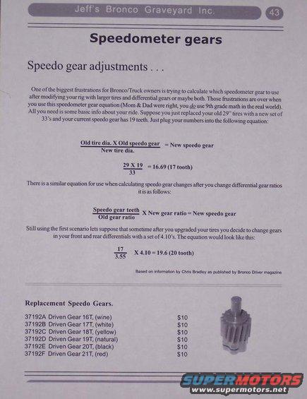 100_3393.jpg Selecting Speedo Gear.  Both of these charts are from Jeff's Bronco Graveyard Catalog 80 and up. I put them here for quicker lookup.