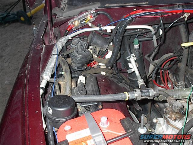 Engine bay with custom wiring and fuse box