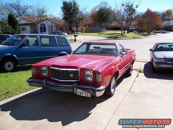 Red 1979 Ford Ranchero front quarter view with license plate RN9-797