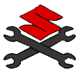 Suzuki logo and crossed wrenches emblem