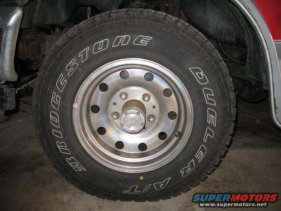 new-tires.jpg Bridgestone Dueller AT Revo's LT235/75R15, so far these tires have gotten me through every snowfall (up to 6") with no 4x4, awesome!!!!
