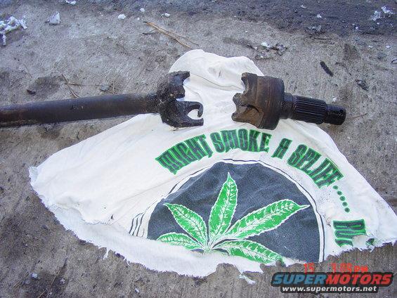 Driveshaft U-joint and yoke on a t-shirt with a marijuana leaf graphic and text
