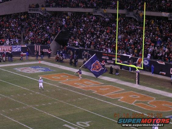 Football stadium with a Bears flag and goalposts