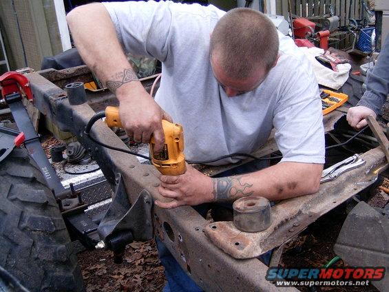 drilling new cab mount crossmember holes in bronco frame