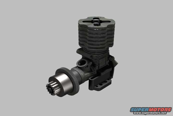 Black model engine with ribbed cylinder and geared shaft