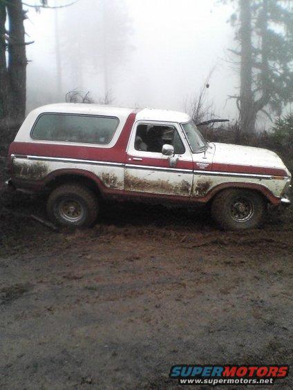 1978 Ford Bronco side view, stuck in mud