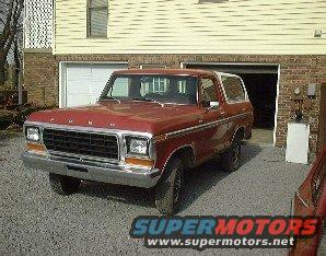 1978 Ford Bronco, red exterior, white top, parked in driveway