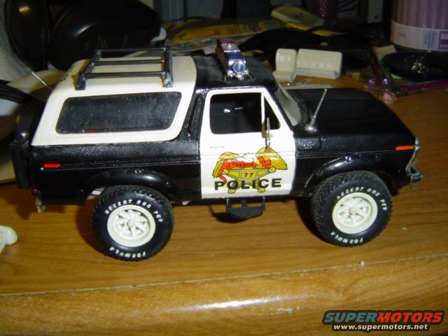 Model of a 1979 Ford Bronco police car with 'Tucson Police' markings