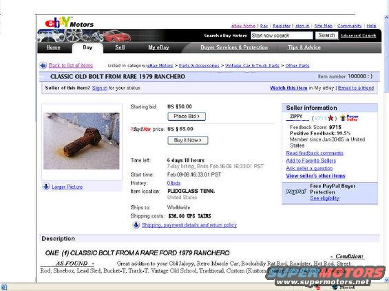 Rusty bolt for a 1979 Ford Ranchero listed on eBay