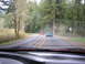 1996 Ford Probe - Two cars drive down a wet road surrounded by tall trees.