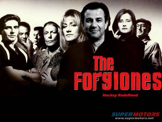 Group portrait of the Forgione family with 'The Forgiones Hockey Redefined' text