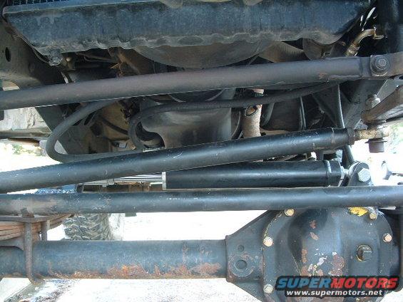 Undercarriage of a vehicle showing suspension components and differential