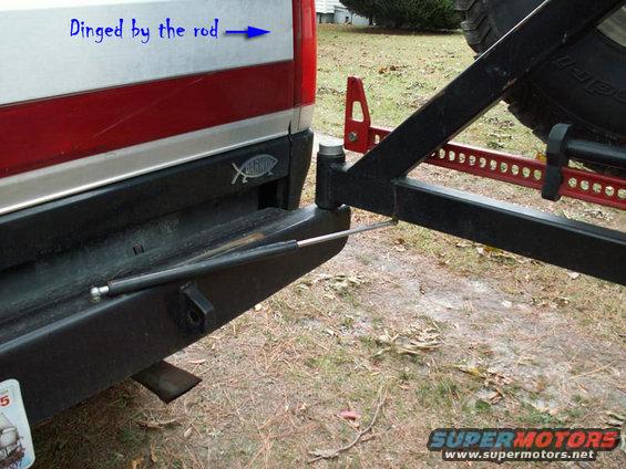 swinggate_rod.jpg I had to install shorter tailgate cables because the trim panel on my tail gate was getting dinged and popping the rod off every time I lowered the gait. 

Friend of mine who bought a Big Mike bumper at the same time for his 88 did not have that problem. Differences in wear on the trucks and hand fabrication of the bumper.