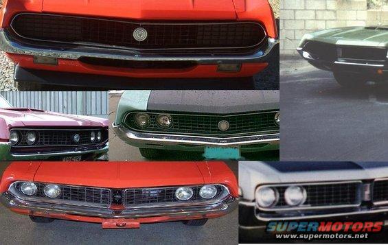 Collage of 1970 Ford Ranchero front ends in red, pink, and green