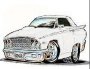 White pickup truck with a spoiler and custom wheels, drawn in a cartoonish style