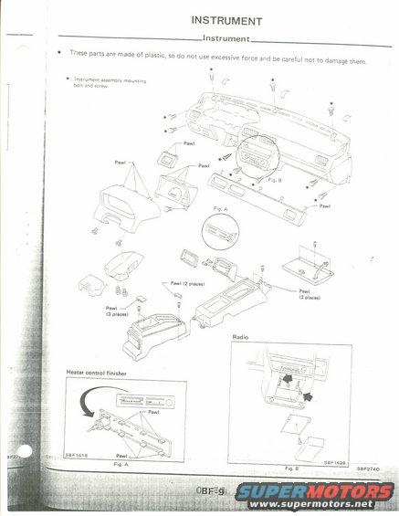 Diagram of disassembled car dashboard and center console components with labels