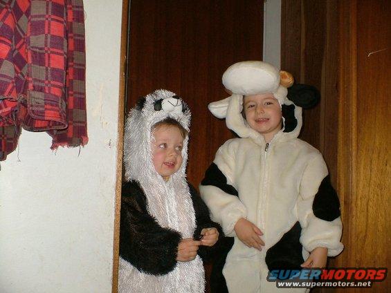 Children in panda and cow costumes