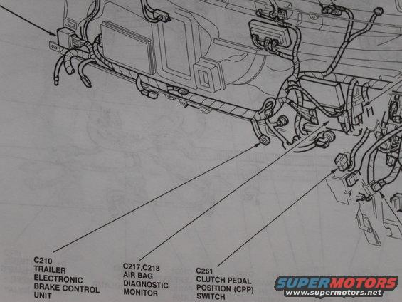 Wiring diagram showing trailer electronic brake control unit, air bag diagnostic monitor, and clutch pedal position switch