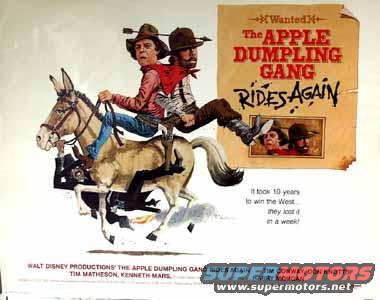 Poster for The Apple Dumpling Gang Rides Again movie, two men on a donkey