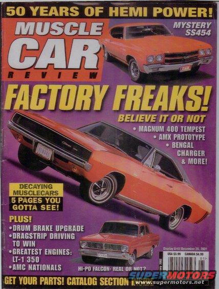 Cover of Jan. 2002 issue of Muscle Car Review magazine - that red Falcon on the bottom of the cover is my car ! ! !   