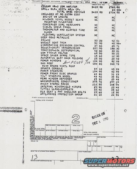 Eminger report page 1 for a loaded 1970 Cougar XR-7