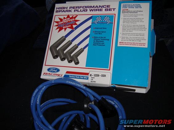 Blue Ford Racing spark plug wire set with M-12259-C634 part number, Taurus 3.8L listed