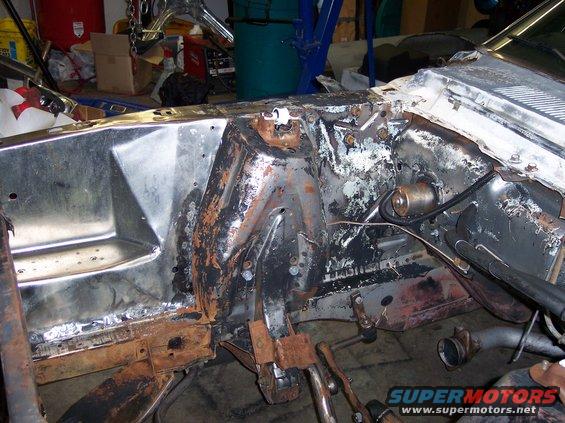 1967 Ford Mustang engine bay during restoration