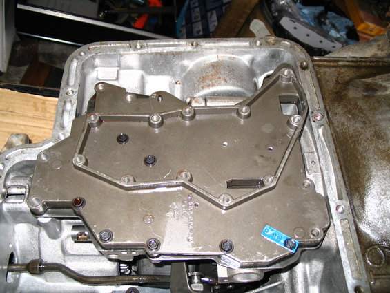 Close-up of an automatic transmission valve body with its cover plate removed