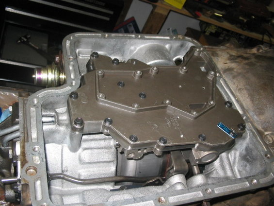 Automatic transmission valve body removed from transmission pan