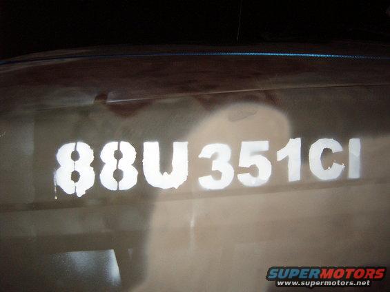Stenciled '88U 351CI' on a 1988 Ford Bronco